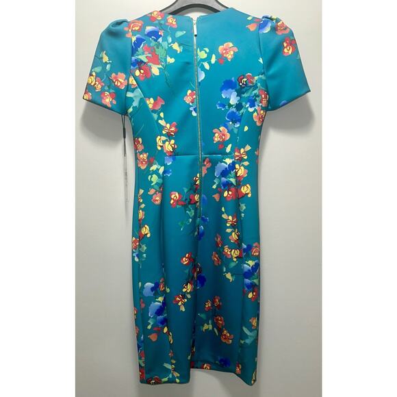 Calvin Klein Women's Floral Sheath Dress Size 6 Teal Multicolor Short Sleeve - Picture 7 of 8